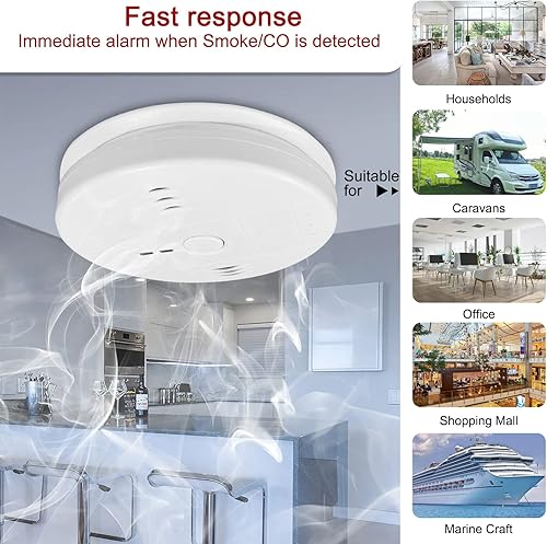 Miniatura 4 de Shackcom Detector combinado de humo y monóxido de carbono (CO), 3 paquetes, protege tu hogar de incendios y fugas de gas, incluso cuando estás