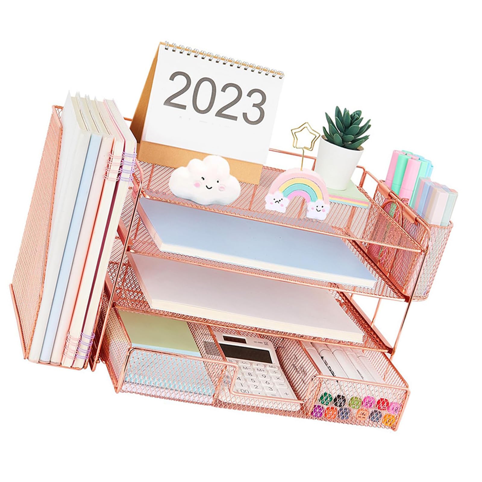 Rangement bureau en métal à 4 niveaux pour résoudre le désordre des papiers et stylos éparpillés