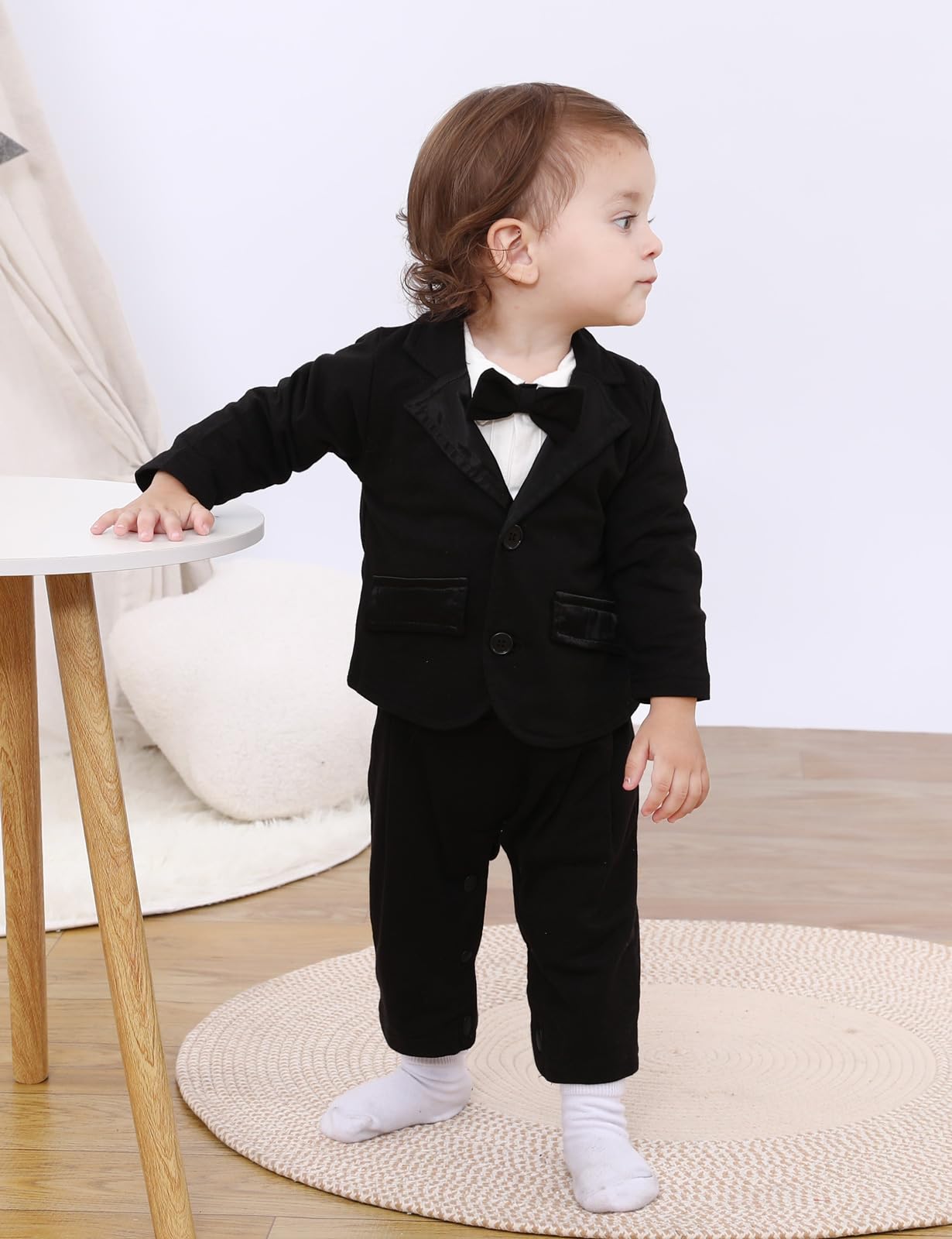 mintgreen Barboteuse pour Bébé Garçon Gentleman, Ensemble de Costume 2 Pièces Tenue de Mariage avec Manteau, 6-24 mois