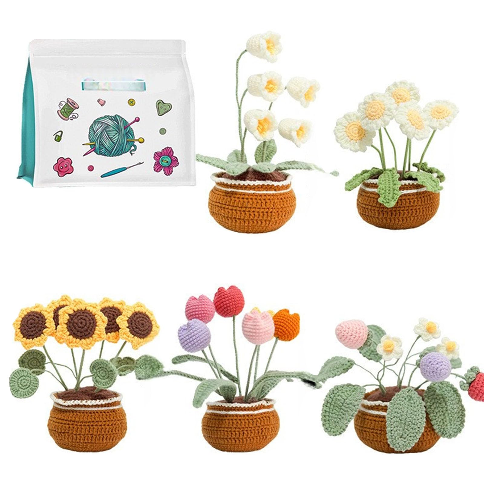 Tfaoys Q Flower Plant Set For Adult Beginner With Instruction Crochet Potted Plant Supplies With Knitting Tool Crochet Hook And Yarn Set