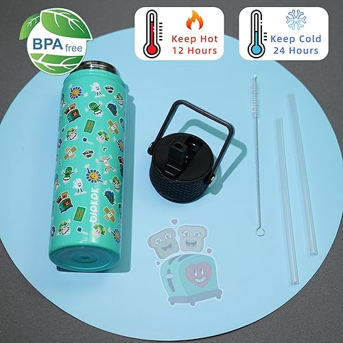 Miniatura 4 de BJPKPK Botella de agua aislada con tapa con pajilla, botellas de agua de metal de acero inoxidable de 22 onzas, botellas de agua reutilizables a