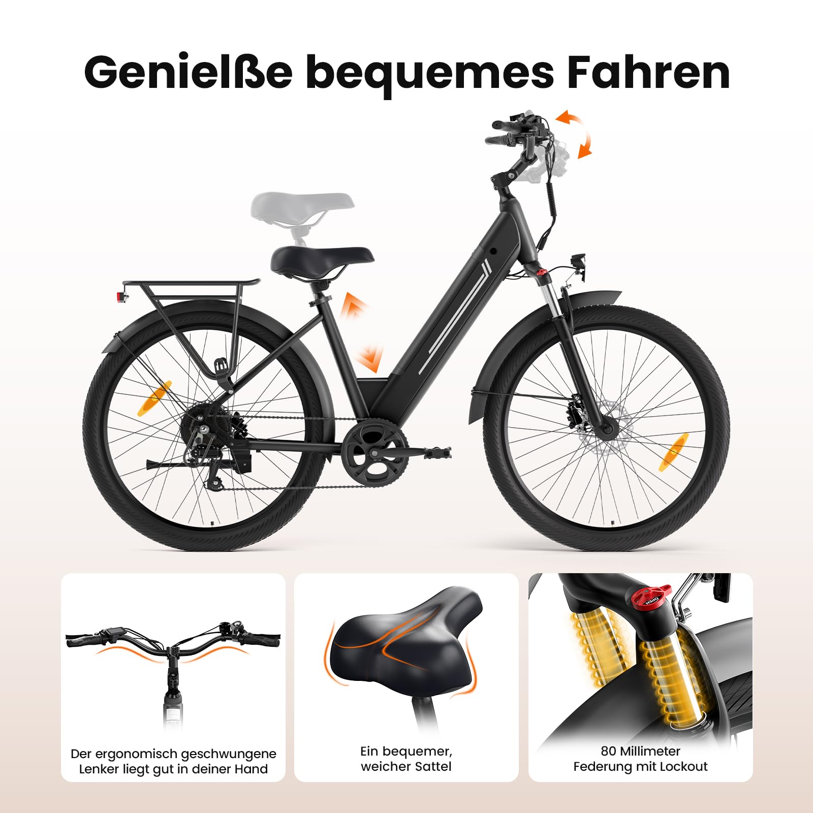 Touroll J1 Pro 27,5" E Bike, Elektrofahrrad Trekkingrad E-Bike Herren Damen mit Hydraulischen Scheibenbremsen, 561.6Wh Akku,100km Reichweite, 250W, 7 Gänge, Pedelec E-Citybike für Erwachsene