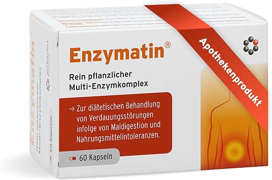 Enzymatin Intercell (60 Capsules) - Vegetable Multi-Enzyme Complex with 11 Enzymes (including Lactase Lipase Protease) & Vitamin B12 - For Breakdown of Food - Vegan & in Protective Blister