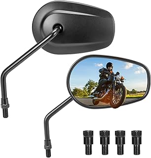 KEMIMOTO バイク ミラー 10mm 左右セット オフロードミラー 360°調整可能 汎用 取付簡単 楕円 ホンダ/カワサキ/スズキ/モンキー/ハンターカブ/グロム/セロー/クロスカブ/MT-07/MT-09/pcx ブラック KM3106