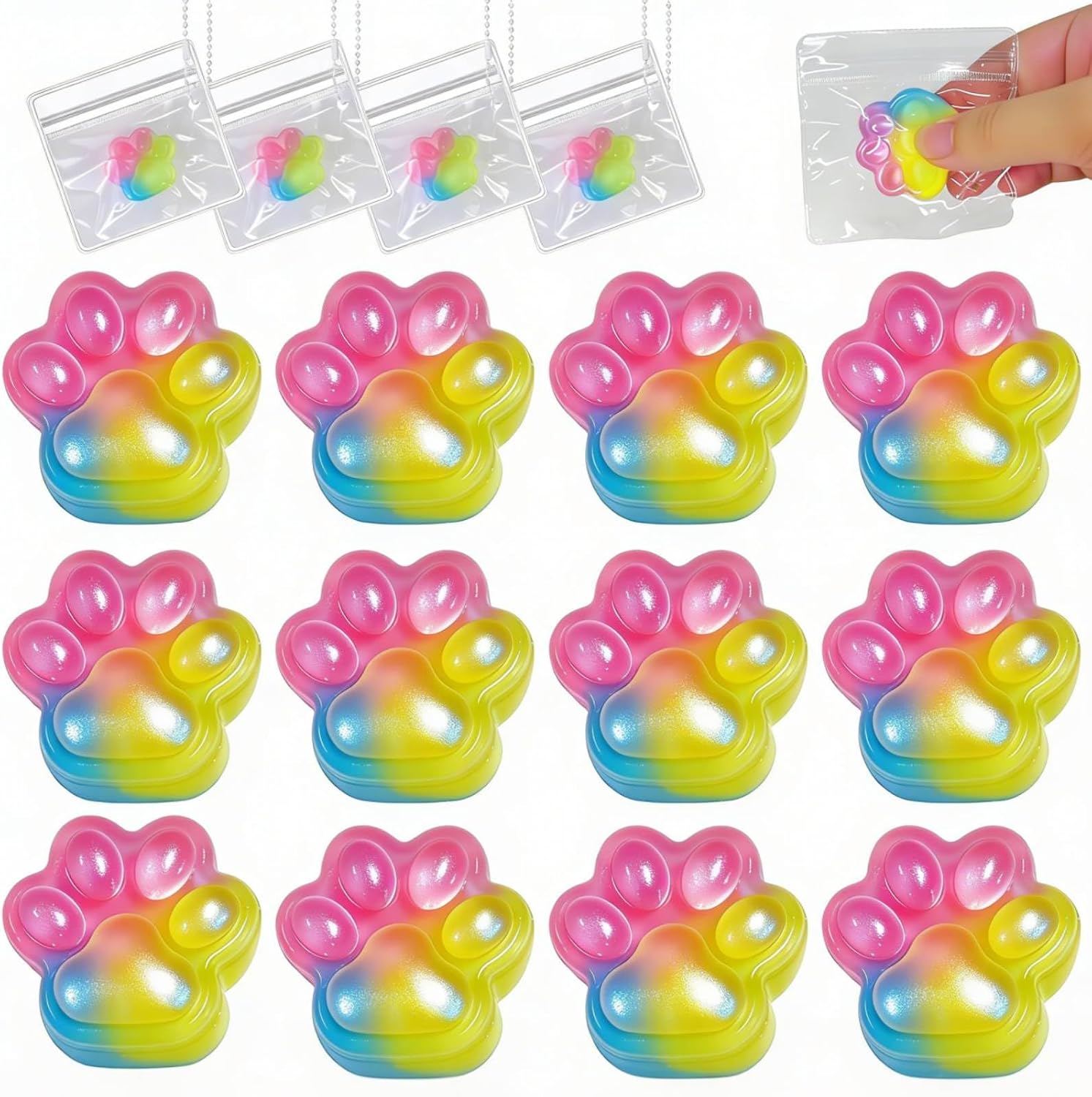12 Packs Squishies Toys Mini Cat Paw with Keychains Squeeze Squishies Fidget Toys, Fidgets for Cat Paw Toys, Squishies Easter Basket Stuffers Easter Gifts