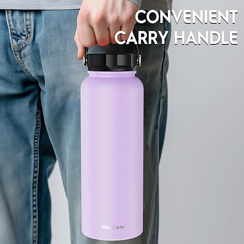 Miniatura 3 de Navigate Botella de agua aislada de acero inoxidable de 40 onzas, doble pared, a prueba de fugas, mantiene el frío durante 24 horas calientes