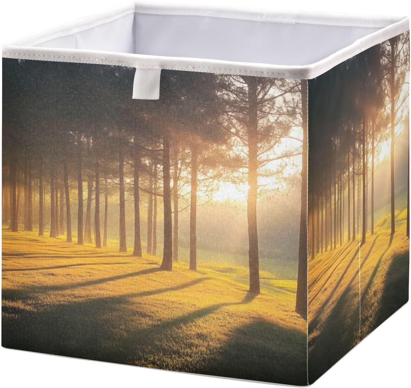 Foldable Fabric Landscape Sunrise Tree Storage Bins with Handles – Sturdy Organizer Cubes for Bedroom Rectangular