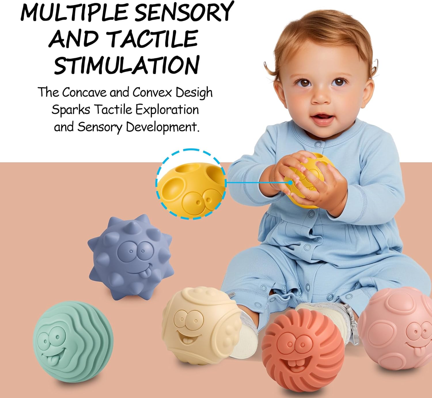 80PCS Baby Blocks Set with Storage Bucket + 6PCS Sensory Balls Bundle - Rubber Soft STEM Building Blocks for Babies 6+ Months, Textured Montessori Balls for Infants & Toddlers 6-12M, Tummy Time Gift