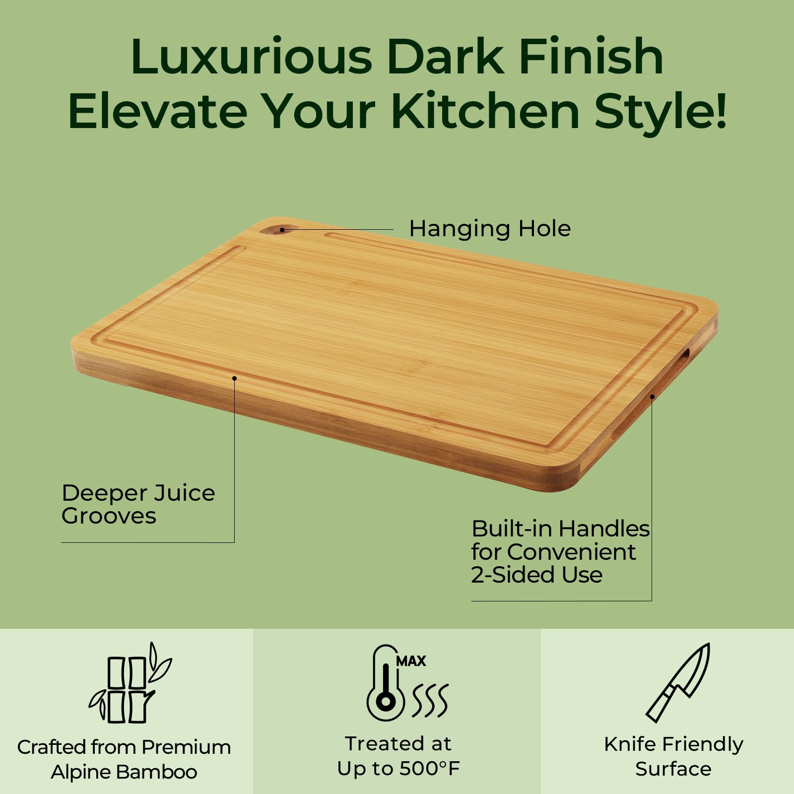 Keechee Bamboo Cutting Board, Durable Wood Cutting Boards for Kitchen with Deep Juice Grooves & Built-in Handles, Ideal Charcuterie & Chopping for Meat, Vegetables and Fruits Ideal Kitchen Gifts