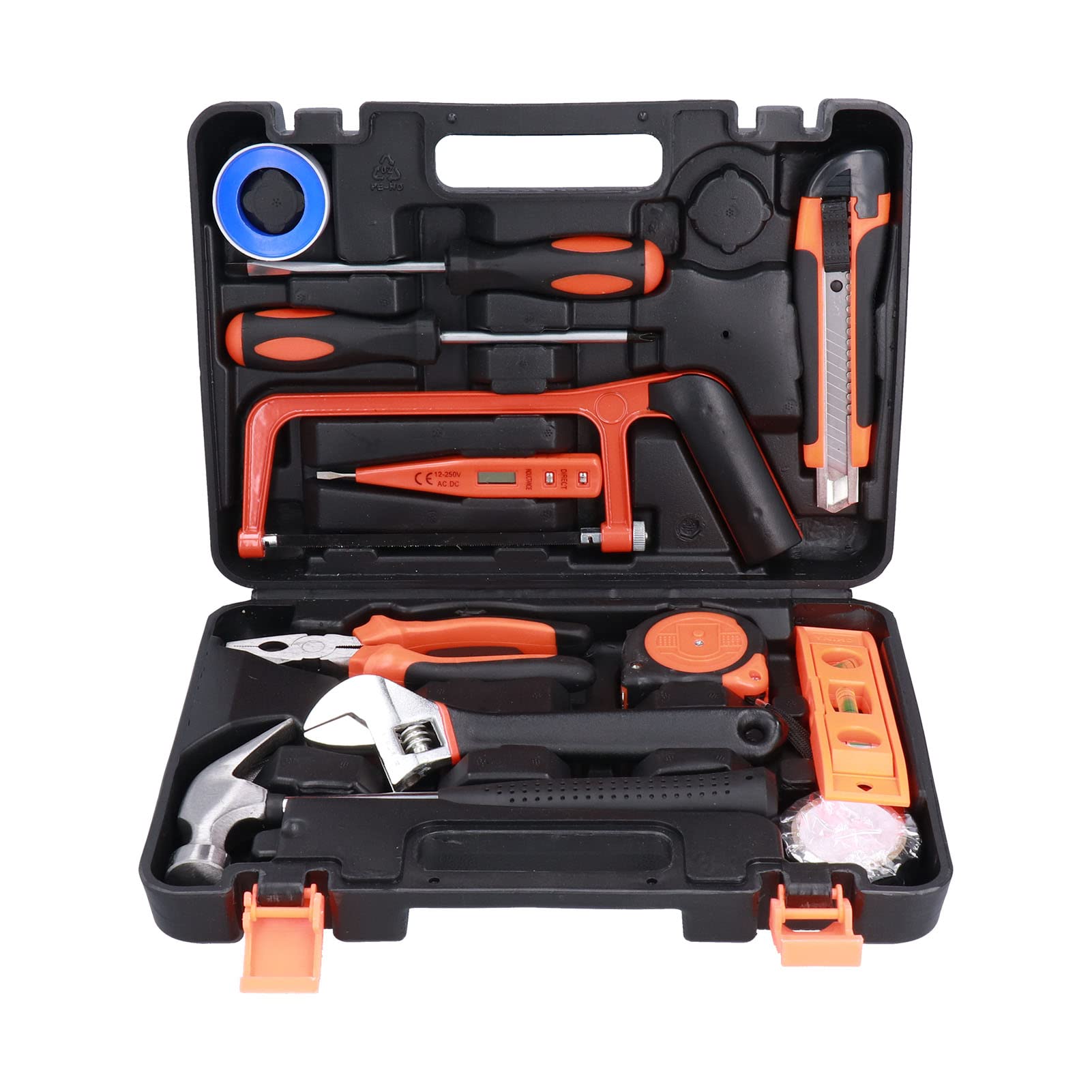 Kit de herramientas profesionales: juego de 13 herramientas manuales resistentes con caja de almacenamiento para mantenimiento del hogar, proyectos de bricolaje, carpintería y trabajo eléctrico