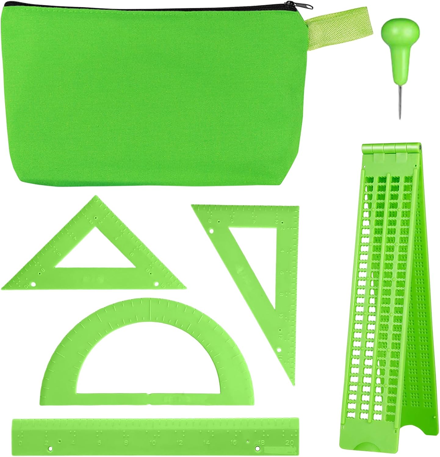 Tactile Braille Geometry Set for Blind & Visually Impaired Students, 6-Piece Math Tools Kit with Ruler, Protractor, 30°/60° Triangles for Special Education