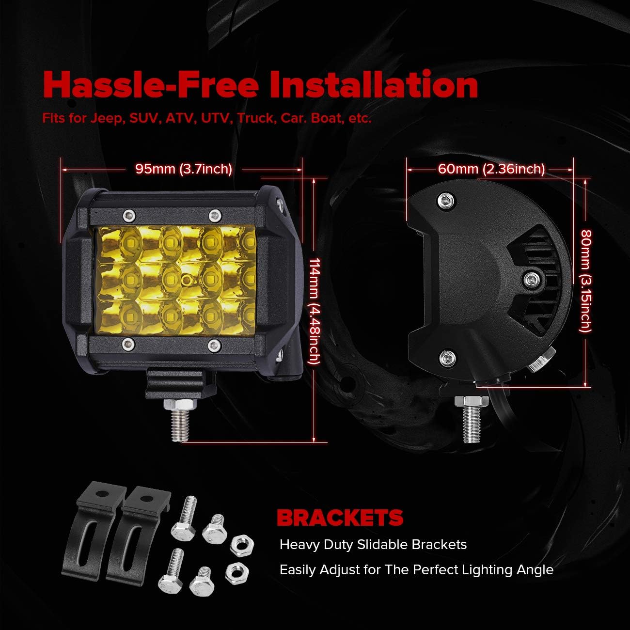 Chelhead Polaris Ranger Pro Fit Rear Work Lights Brackets Mounts Spot Lights with holder Compatible with 2013-2020 Polaris Ranger 570 800 900 1000 XP Crew 900 1000