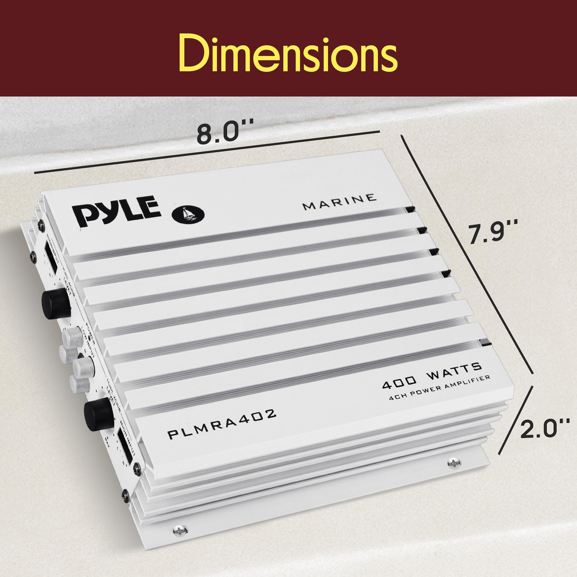 Pyle PLMRA402 - Amplificatore idraulico a 4 canali da 400 Watt, alimentatore doppio MOSFET, controlli livello guadagno, ingresso stereo RCA e indicatore LED