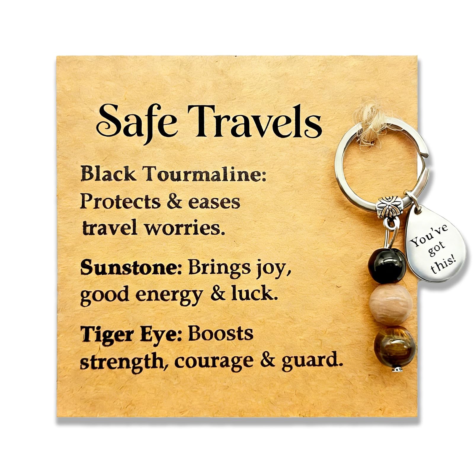 AIKOBAA Safe Travels Crystal Gift Set, Travel Protection Keychain with Blessing Card, Good Luck Journey Present with Protective Stones, Bon Voyage Gift for Travelers
