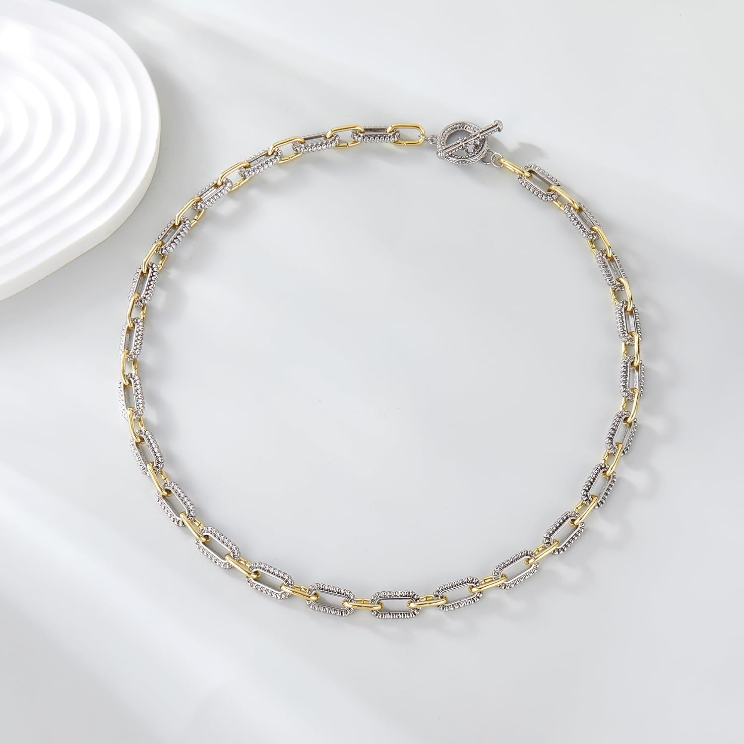 Mytys Women's Link Necklace 18k Gold Plated Double Twist Wire Gold and Silver 2 Tone Chain Necklaces Christmas New Year Jewelry - Image 5