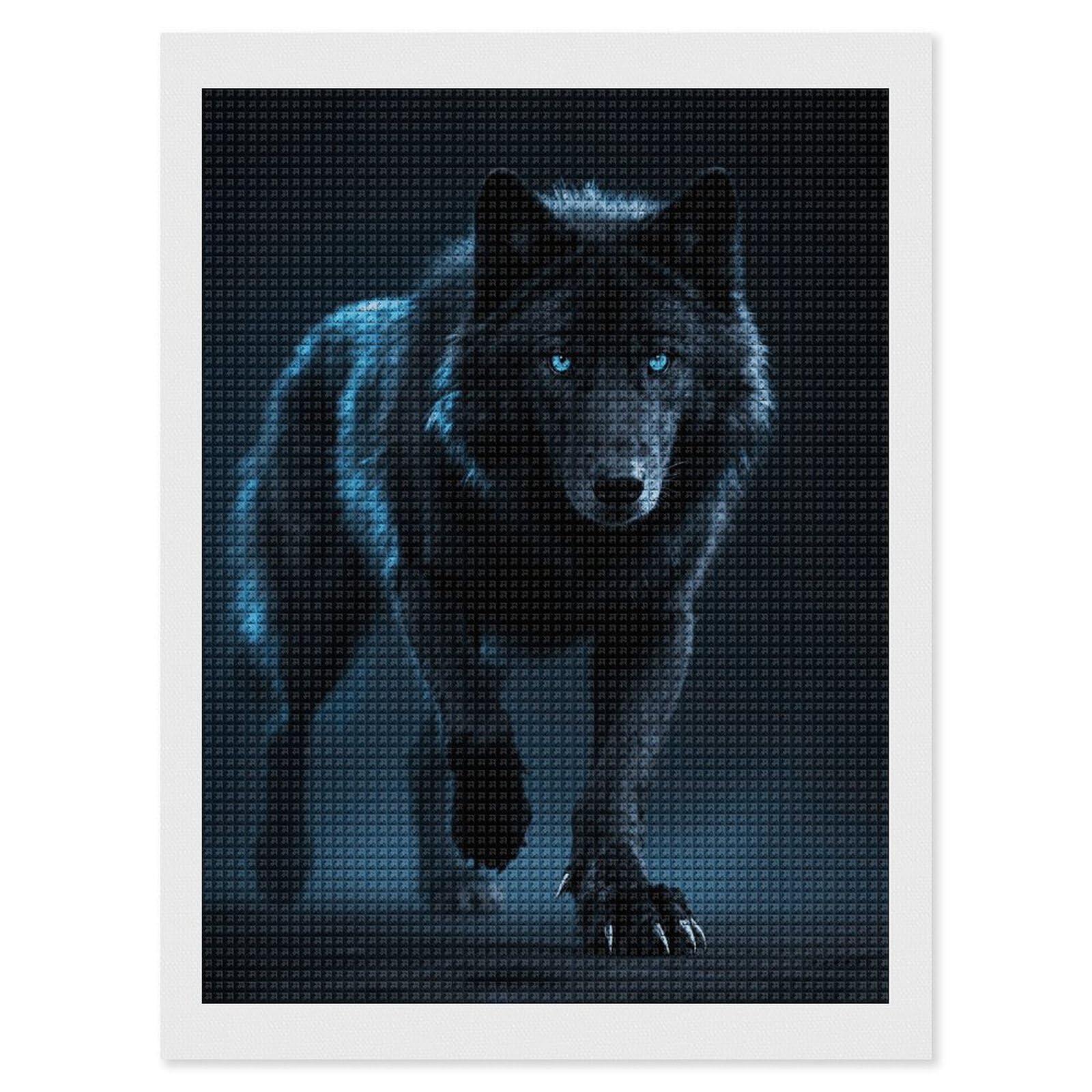 FodPand Cool Cyan Black Wolf 5D Diamond Painting Kits for Adults Beginners Full Drill Square Diamond Dots Pictures Gem Art Supplies for Home Wall Room Decoration DIY Craft Set Gift 12x16