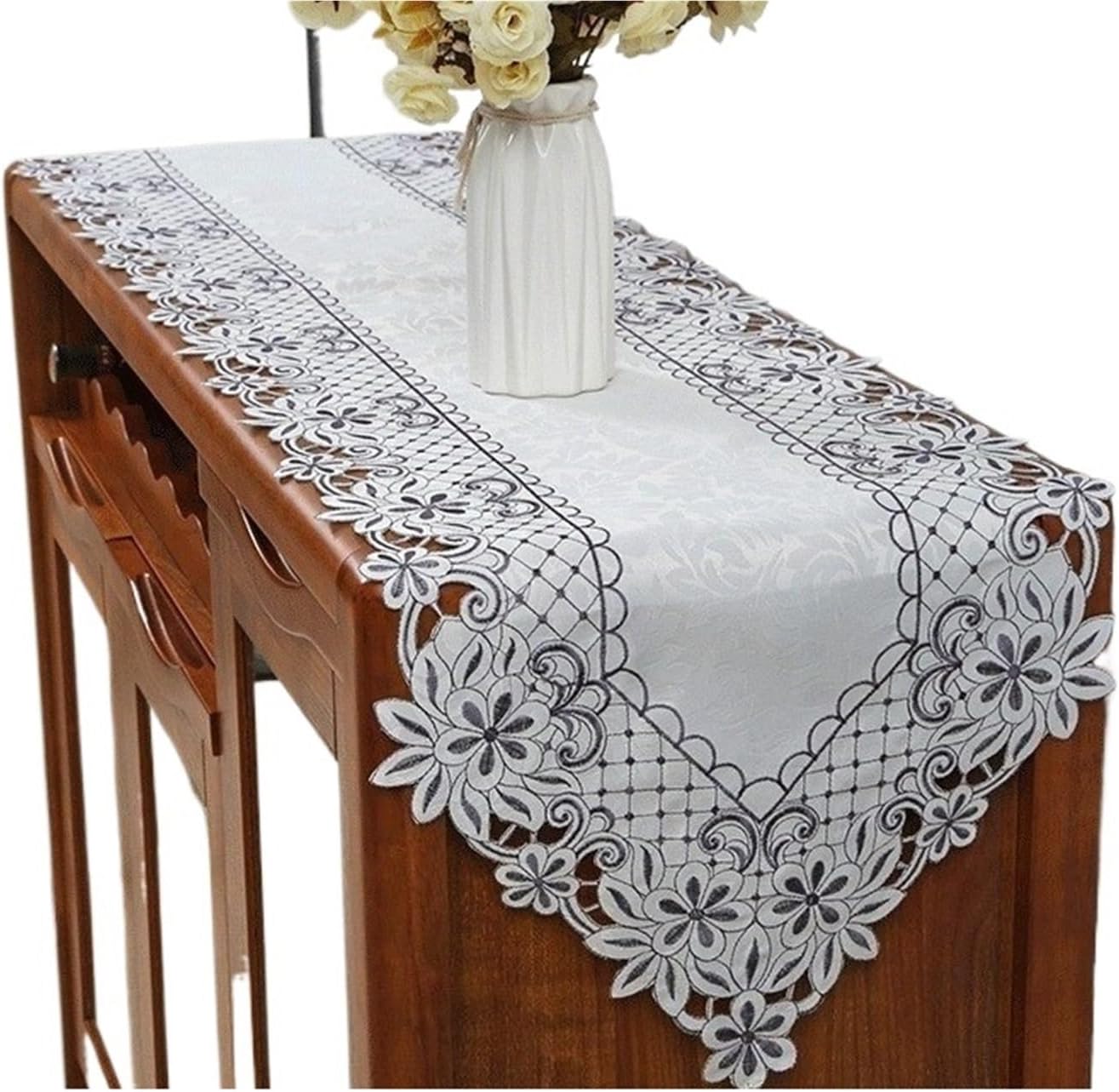 Table Runner for Home Decor Retro Lace Table Runner Embroidered Wedding Decoration Cloth Flag(S5 40x180cm)