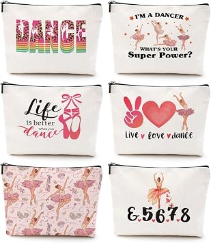 6Pcs Dance Cosmetic Bags Gifts for Dancers Dancer Makeup Bag Dancer Gifts Dance Stuff Recitals Dance Team Gifts Ballet Dancer Gifts for Girls Women Dance Lover Teacher Daughter Birthday Graduation