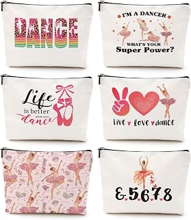 6Pcs Dance Cosmetic Bags Gifts for Dancers Dancer Makeup Bag Dancer Gifts Dance Stuff Recitals Dance Team Gifts Ballet Dancer Gifts for Girls Women Dance Lover Teacher Daughter Birthday Graduation