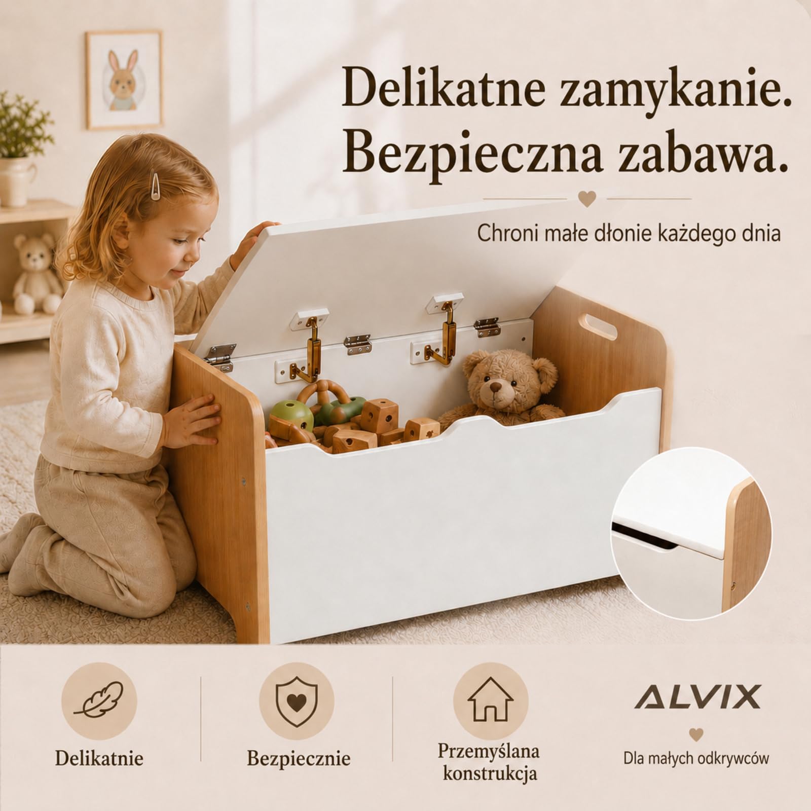 ALVIX Skrzynia na zabawki, ławka dziecięca z miejscem do przechowywania, do przechowywania zabawek