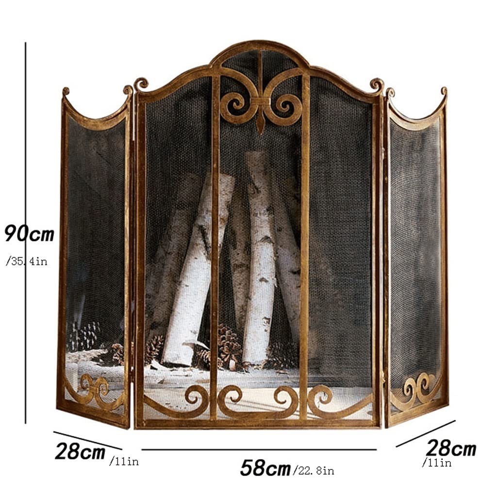 Pantalla De Chimenea De Metal con 3 Paneles De Protección Contra Chispas De Hierro Forjado, Resistente A La Humedad, Sólida, para Exteriores, Accesorios para Herramientas,