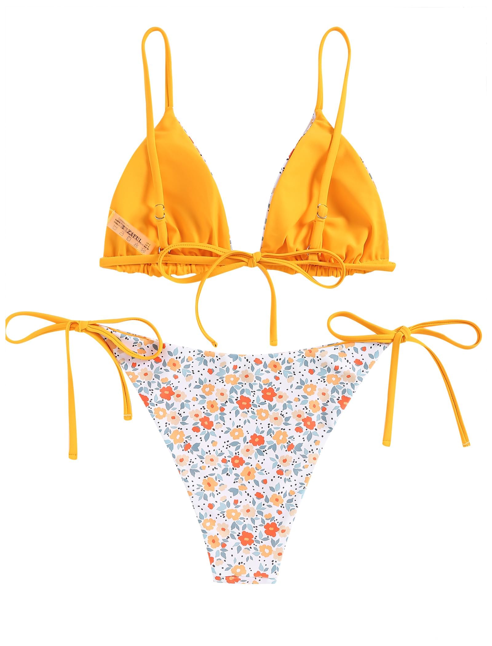 ZAFUL - Costume da bagno da donna con spalline strutturate e chiusura frontale a costine