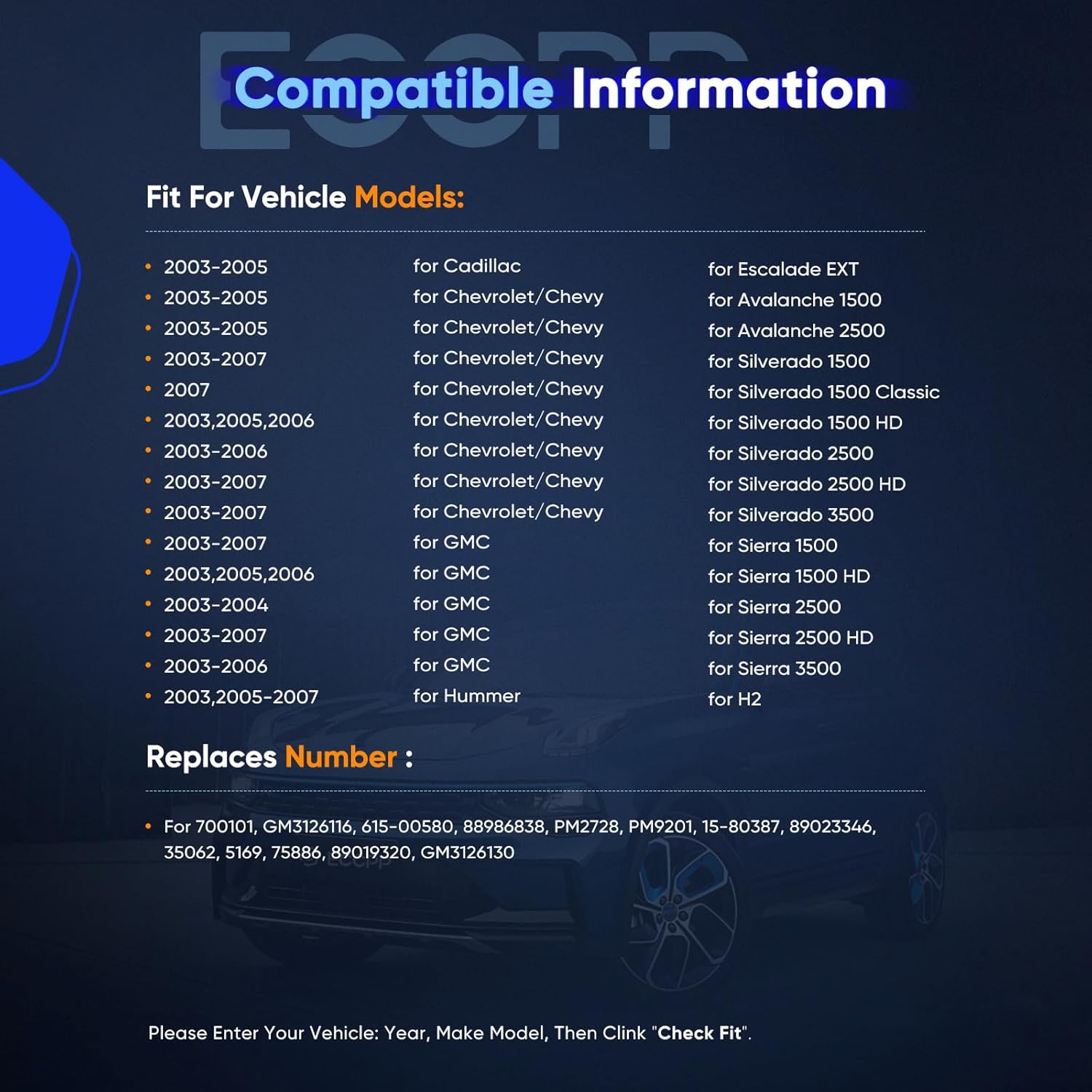 ECCPP 700101 AC Blower Motor Fit for 2003-2009 Hummer H2, 2003-2007 Chevy Silverado Avalanche GMC Sierra 1500 2500 3500 HD Cadillac Escalade Air HVAC Blower Motor 88986838, 89023346, PM9201,2311598
