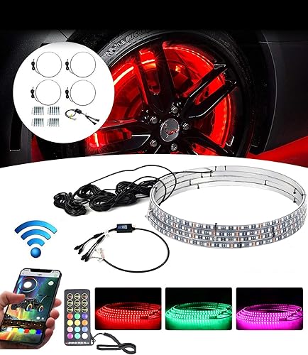 Exerock 4 luces de rueda de 14 pulgadas, 12 V, impermeables, iluminadas por LED, luces para llantas, 4 paquetes de luces RGBW con señal de giro y