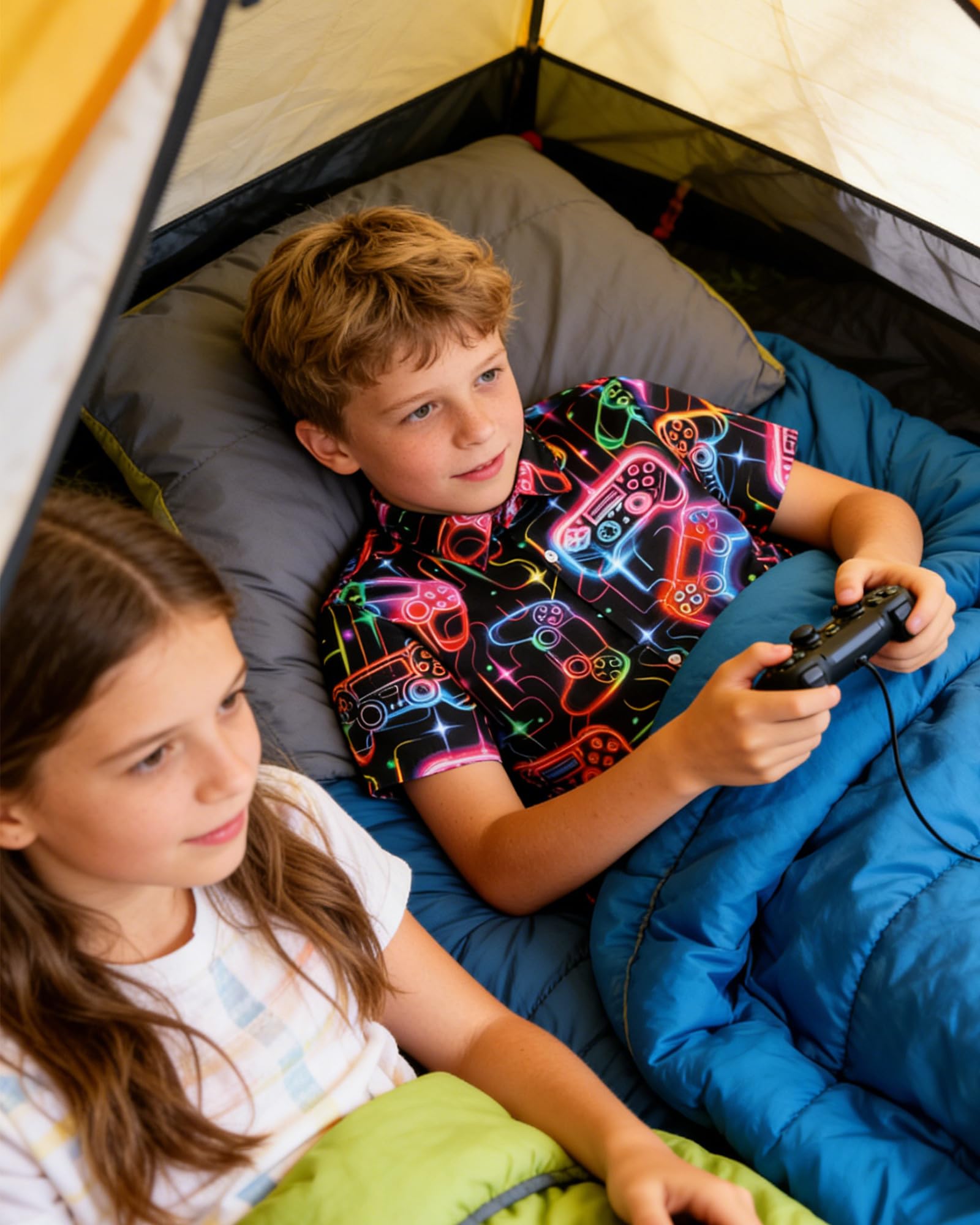 Fanient Chemise à manches courtes pour garçon - Chemise de loisirs - Imprimé fluo - Chemise quotidienne pour enfants de 7 à 14 ans