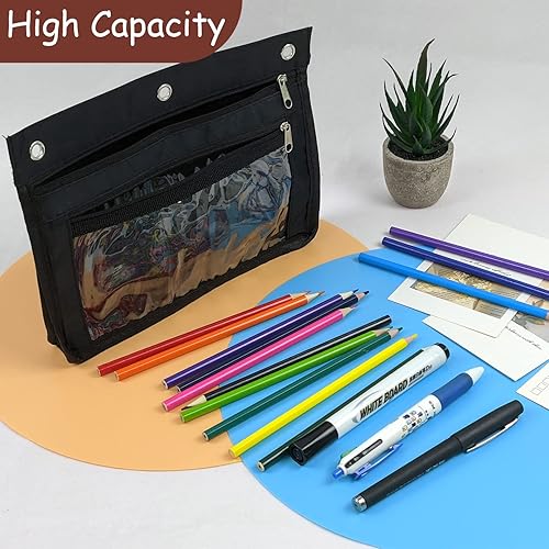 Miniatura 4 de YoeeJob Paquete de 1 estuche para lápices para carpeta de 3 anillas, bolsas expandibles con cremallera, estuche de gran capacidad para bolígrafos