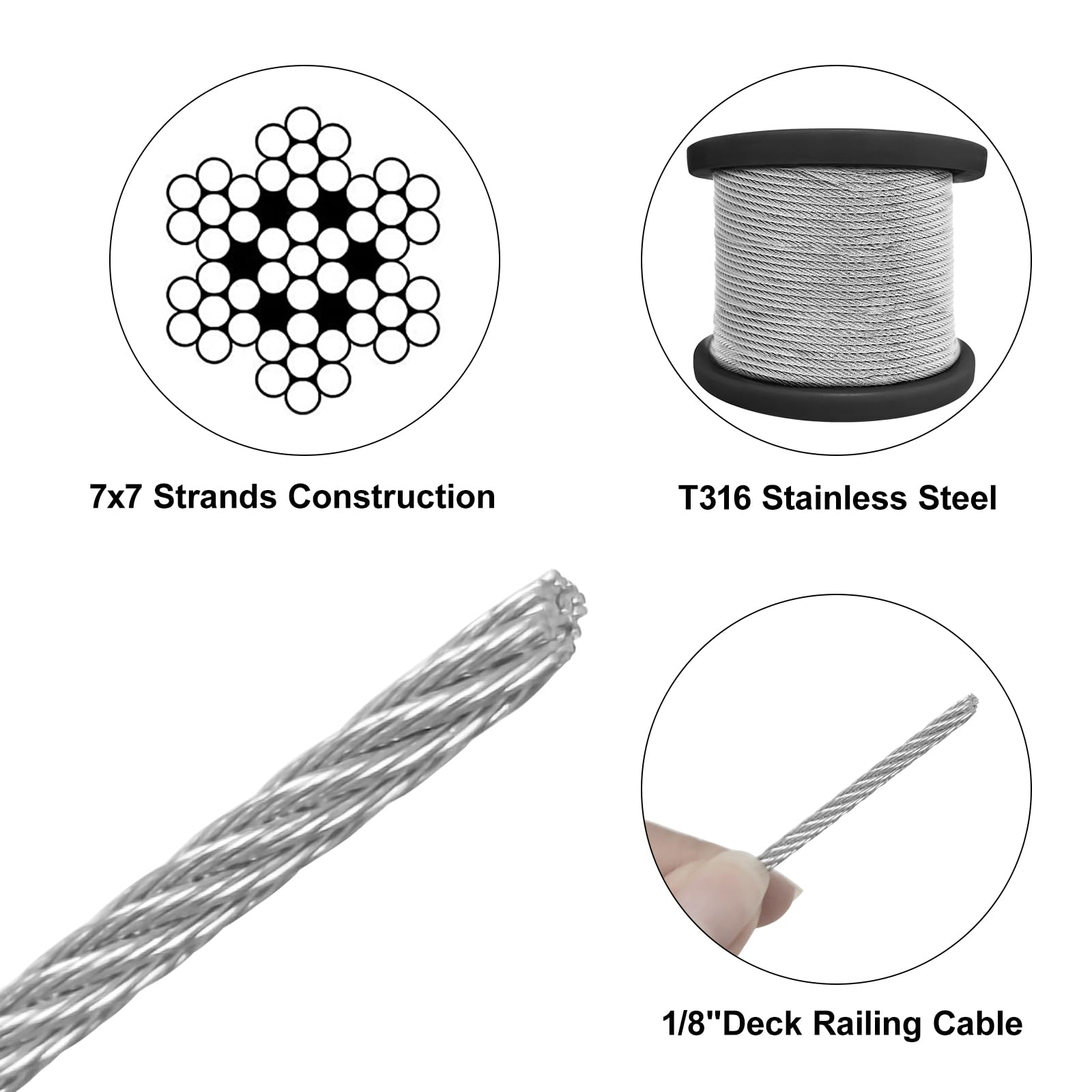 Cable Inox VEVOR 91,5 M Câble Métallique Acier Inoxydable 3,18mm Fil