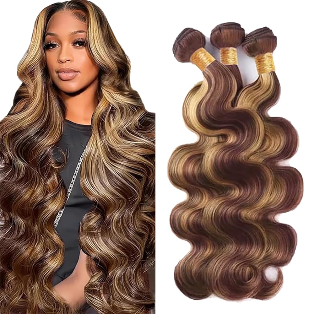 Jucames Tissage Naturel Cheveux Humain Naturels Body Wave Human Hair Bundles Weave Extensions Double Weft Couleur Highlight Blonde 22 24 26 Pouces