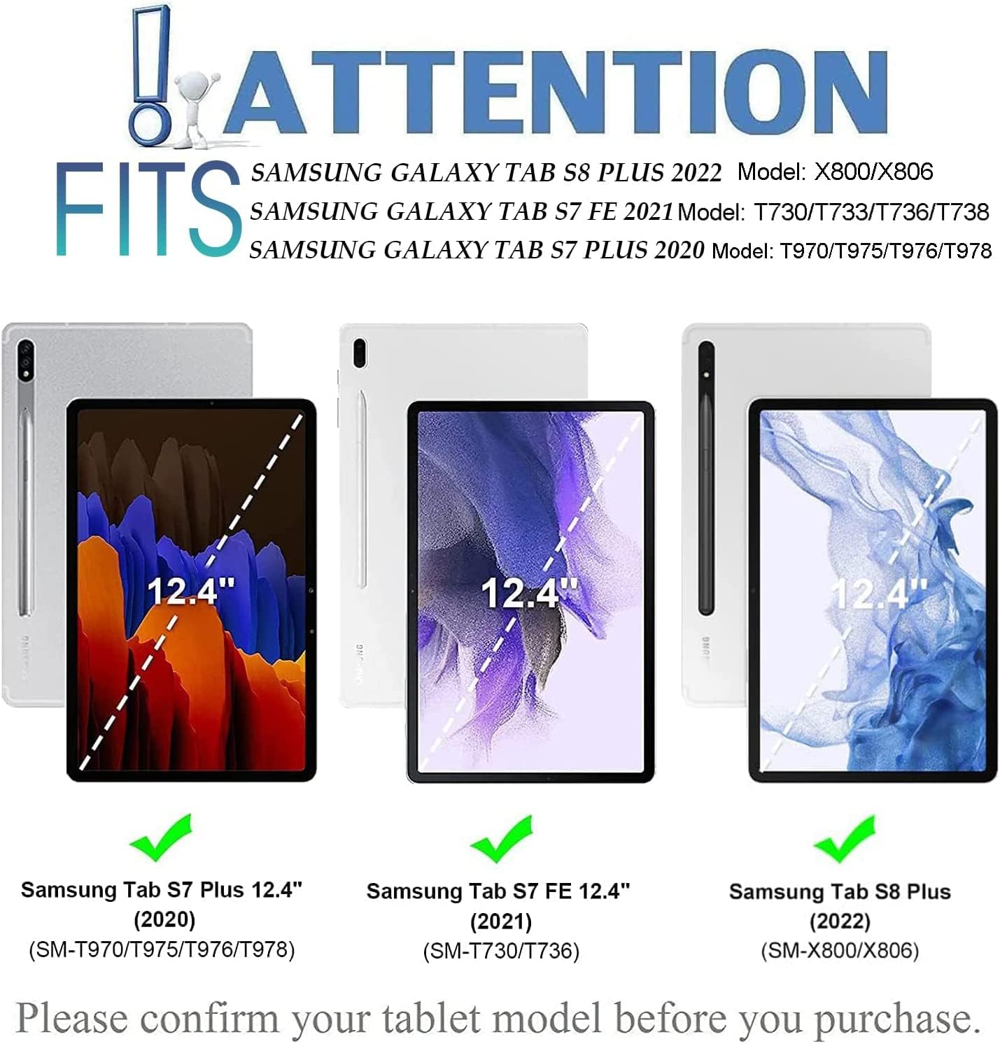 Touchpad Keyboard Case for Samsung Galaxy Tab S8 Plus/ S7 Plus 12.4 Inch Backlit, 7 Colors Light Detachable Wireless Keyboard for Samsung Tab S8+ 2022/ S7+ 2020 12.4