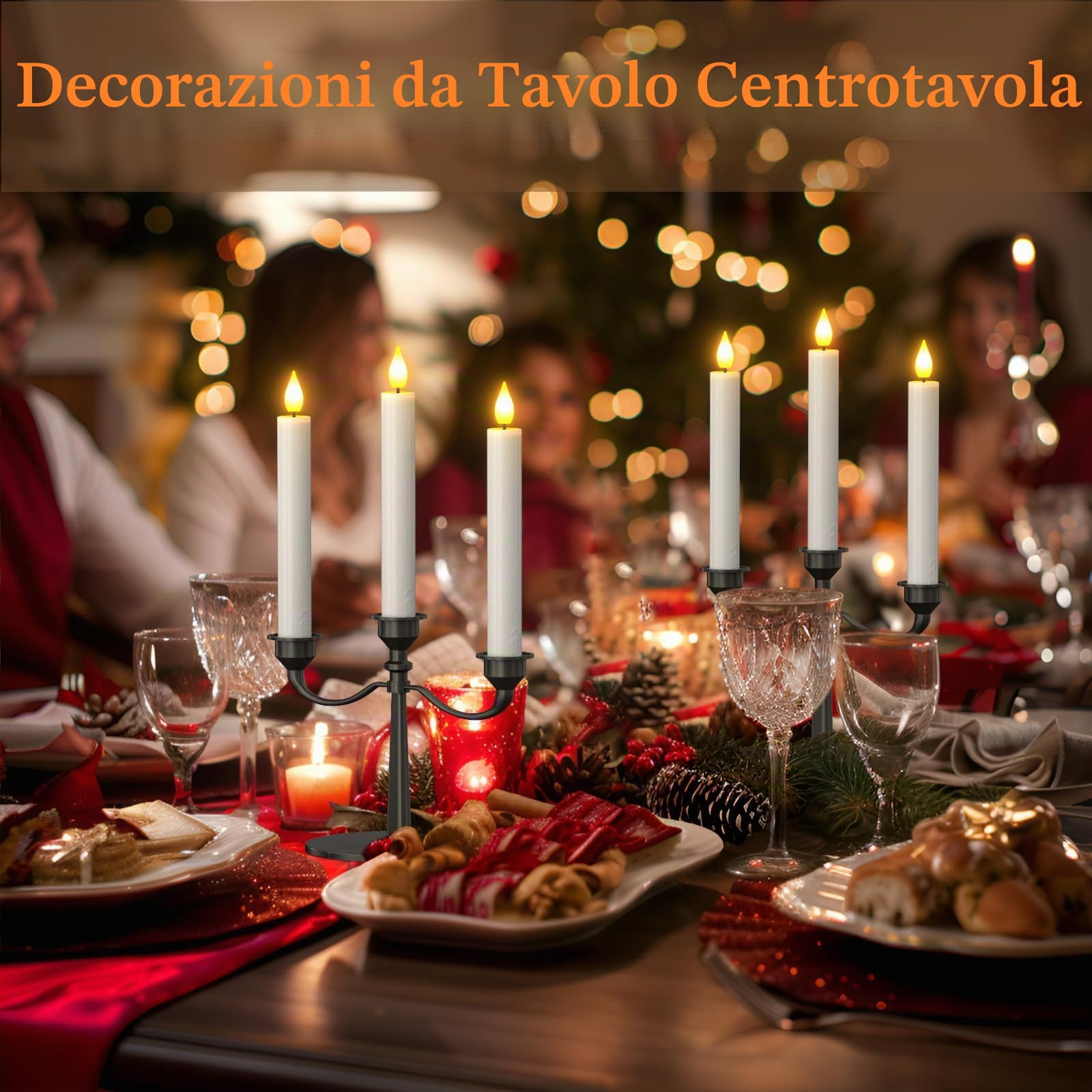 PChero Candele Ricaricabili con Telecomando, 10 candele elettriche a LED senza fiamma finte candele affusolate tremolanti per Halloween Natale decorazione della tavola della cena