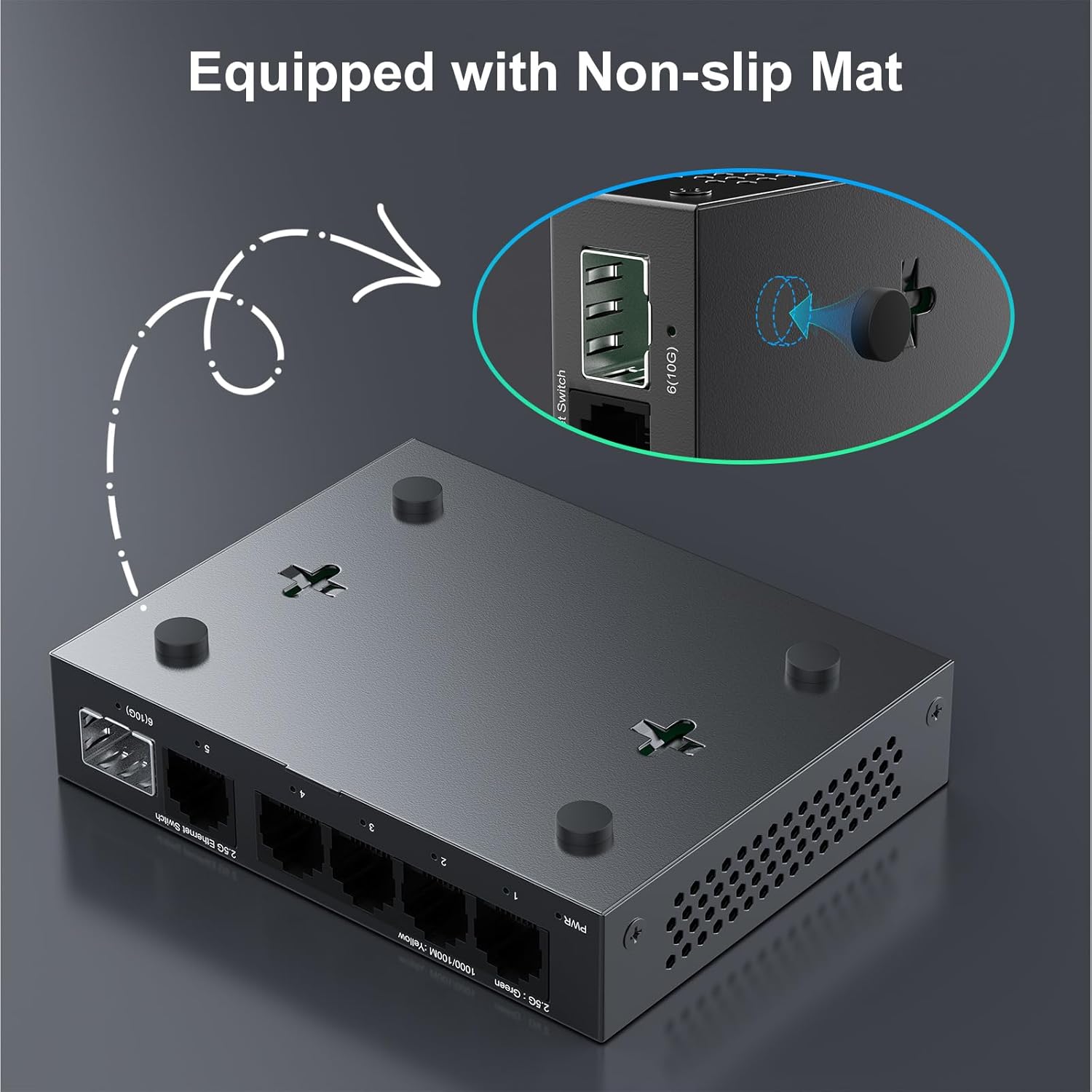 GoodTop 5 Port 2.5Gb Switch with non-slip mats