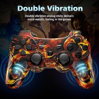 ISHAKO Wireless Controller for PS3/PC, Upgraded Joystick with Dual Vibration and 6-Axis Motion Control, Ergonomic Design (Flames)