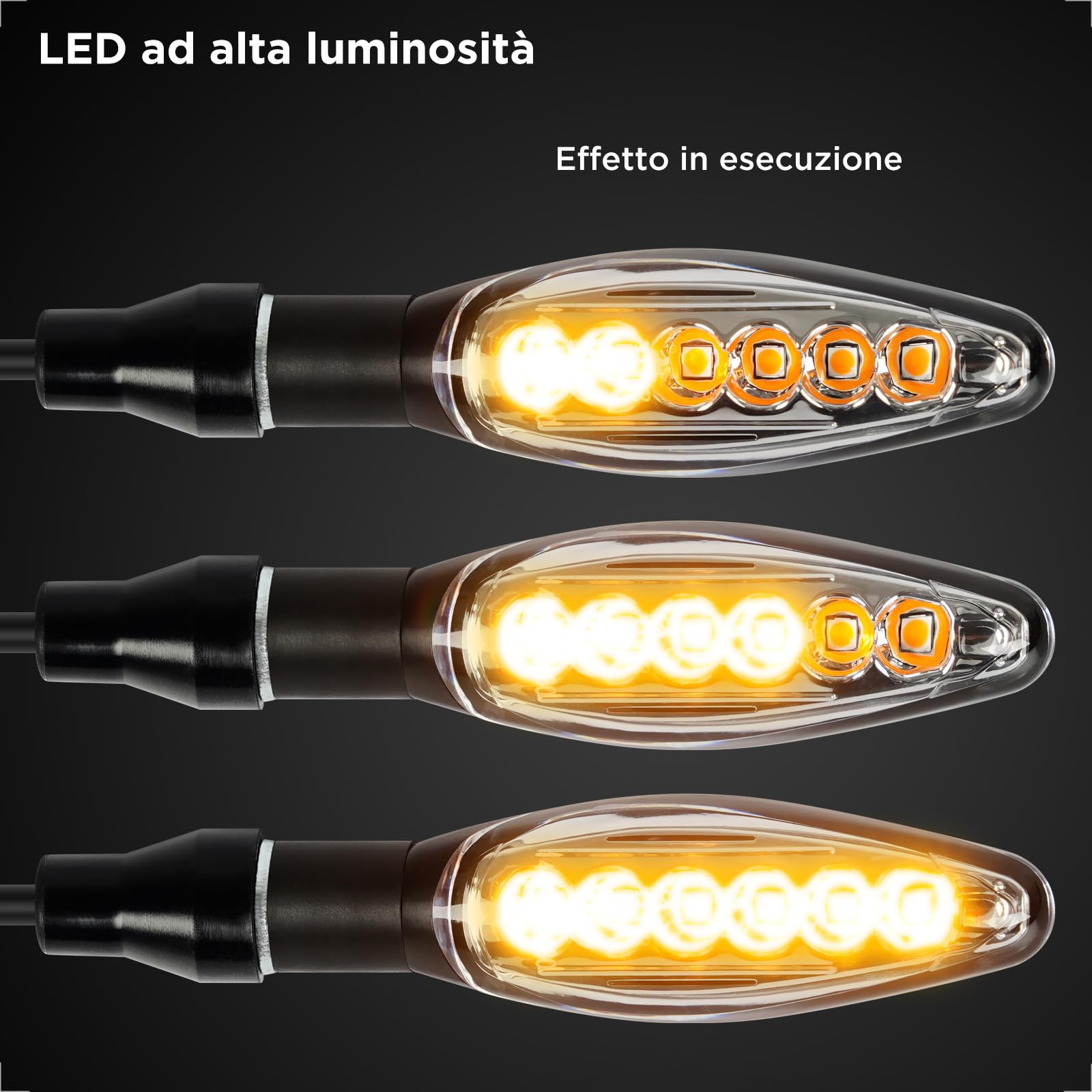 evermotor Omologate Frecce LED Moto 12V 2 pezzi E32, LED Indicatore di direzione per moto, Indicatore di direzione sequenziale, Alluminio, IP67 Impermeabile