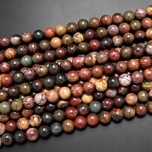 Miniatura 5 de Natural Picasso JasperRed Creek Jasper Gemstone Round Smooth Beads 15.5" Strand 4mm, 6mm, 8mm and 10mm for Jewelry Making (10 MM)