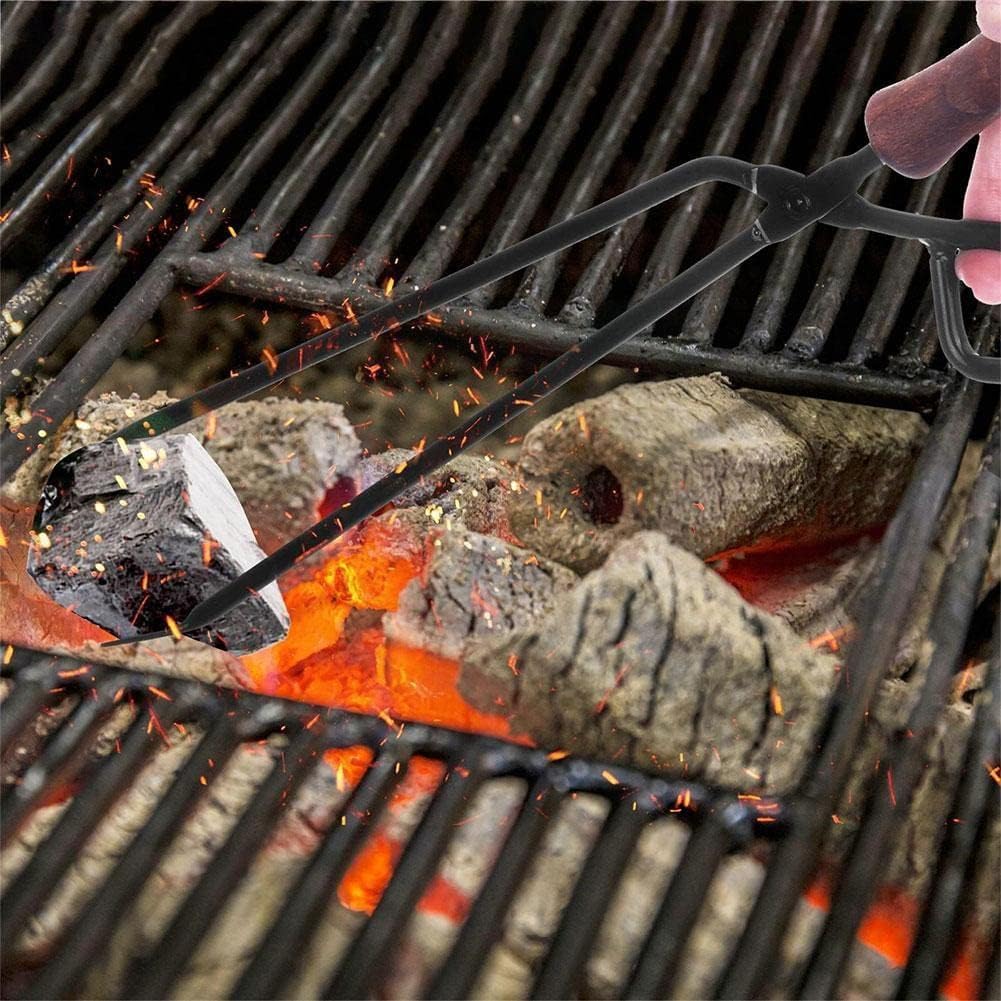 Charcoal Tong，Fireplace Tongs，Iron Charcoal Clamp, Heavy Duty Cast Iron Log Tongs for Fireplace and Campfire. Ideal for Collecting and Transporting Hot Coals. Black, Durable