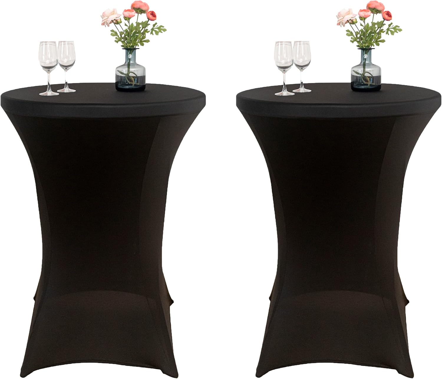 WXYSHOME 2 Pack 36 x 43 InchSpandex Cocktail Tablecloth with Elastic Fitted Round Folding Highboy Table Covers for Banquet Bars Party Events Black