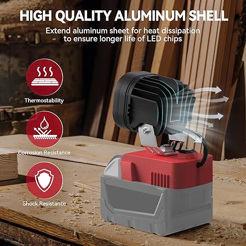 Miniatura 4 de Mtiolhig Luces LED de trabajo para batería Milwaukee m18 luz LED inalámbrica con soporte portátil de 18 W 2400 lúmenes luz de trabajo para lugar de