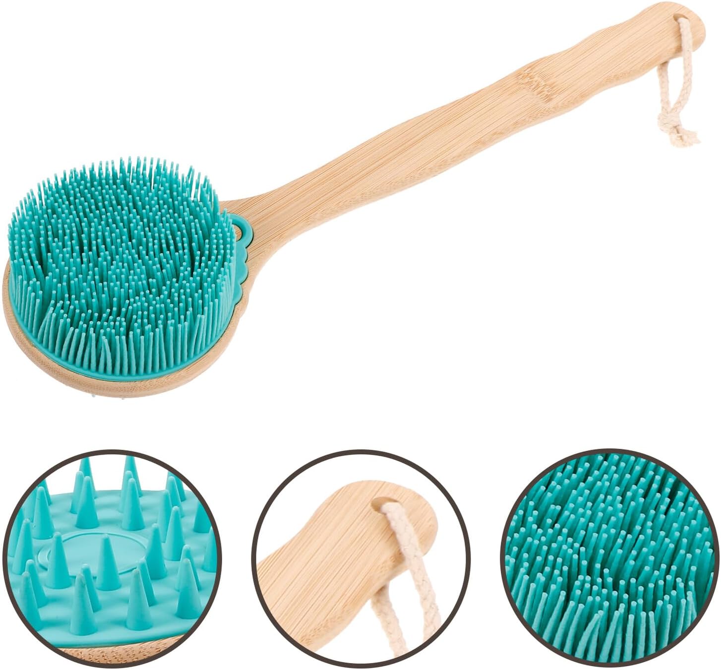 Zerodeko Double-Sided Back Scrubber Long Handle Bath Brush Silicone Body Massage Shower Brush for Elderly and Adults Green Round Handle Exfoliating for Home Use