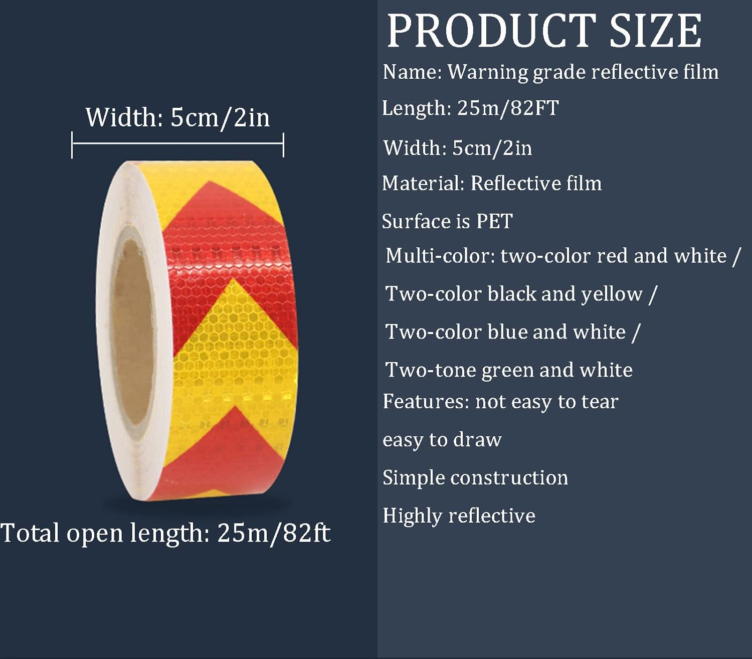 Reflective Tape, 5 Centimeters Wide, 25 Meters Long Reflective Safety Tape, Waterproof Visible(D)