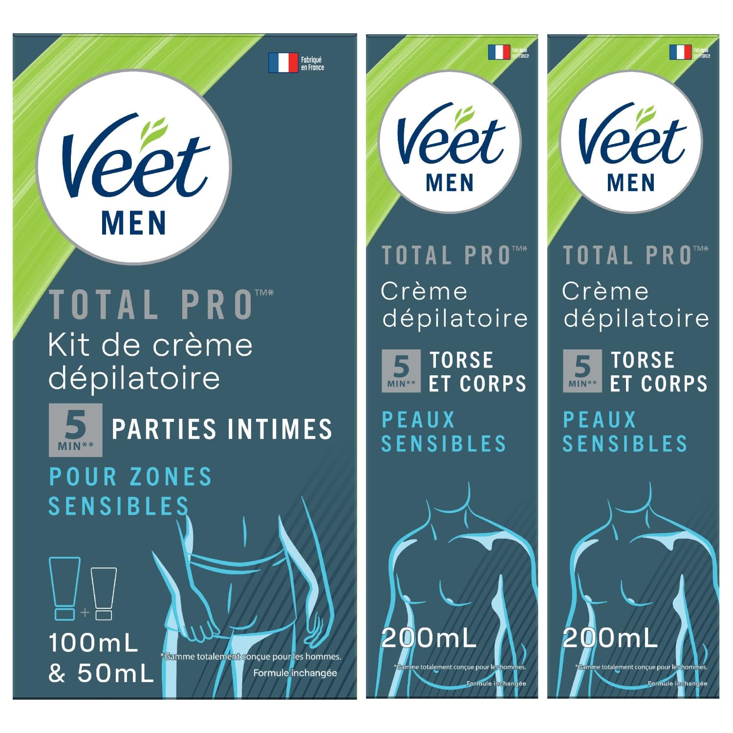 Veet Men - Kit d'Epilation Parties Intimes - Crème Dépilatoire 100 ml et Baume de Soin 50 ml - 2 Crèmes Dépilatoires Peaux Sensibles 200 ml