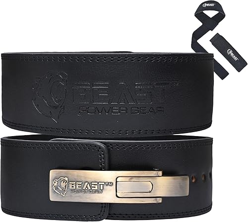Beast Power Gear Cinturón de palanca de cuero de 10 mm y 13 mm para levantamiento de pesas - Correa gratuita para soporte de la espalda baja para