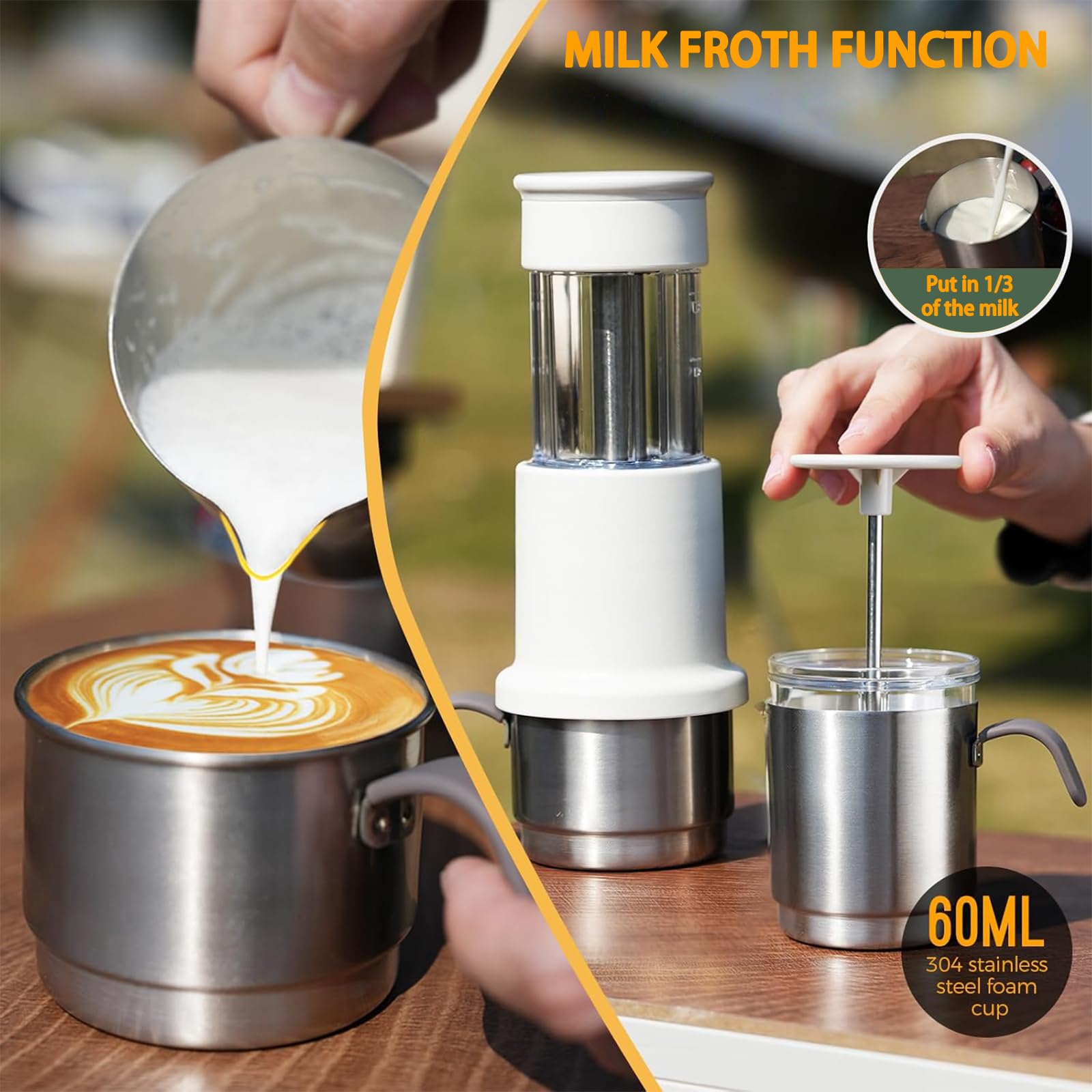 Máquina de café expreso portátil,Cafetera Portátil Cápsula de Espresso 3 en 1, Operación Manual, Mini Cafetera de 10-15 Bares, Máquina Café pequeña para Viajes, Camping
