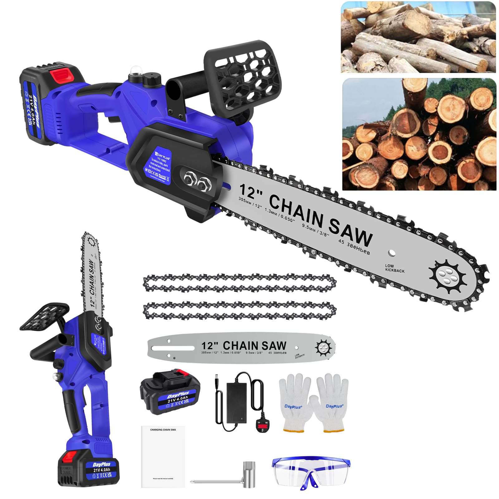 Upgraded 12inch Cordless Electric Chainsaw with Rechargeable Chainsaw & Quick Charger, 10m/s Chain Speed Battery Chainsaw Brushless Chainsaw with Safety Button, Oiler System for Household, Courtyard
