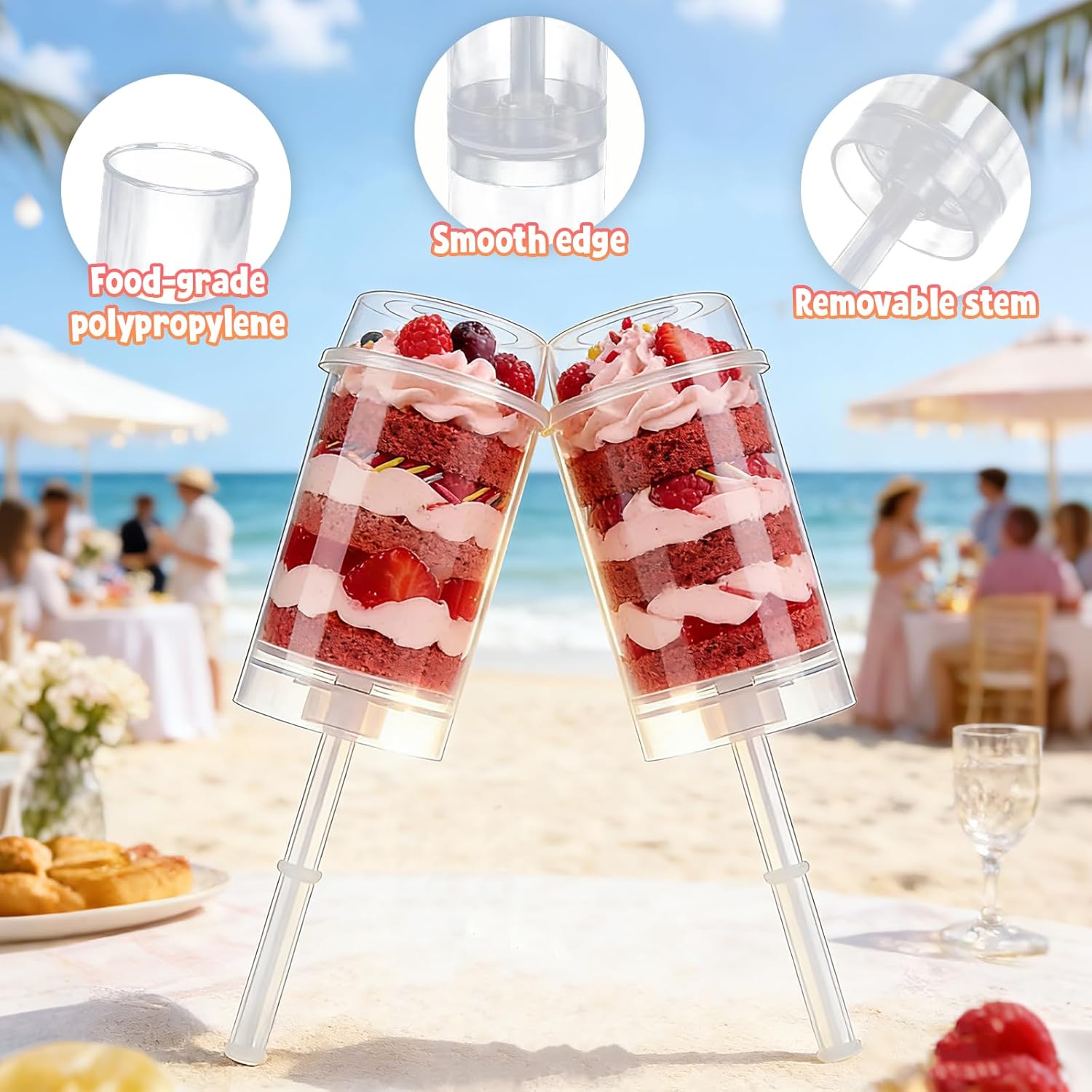 AZYM Cake Push Pop Containers, Cake Pop Stand, Clear Reusable Food-Grade Plastic Dessert Cups with Lids, Cake Pop Holder with Cutter Tool, for Parties, Weddings, Birthdays, DIY Baking Supplies