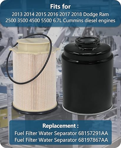 Miniatura 2 de Marsram Juego de separadores de agua con filtro de combustible para Dodge Ram 2500 3500 4500 5500 6.7L Cummins Diesel Turbo Motores Cummins