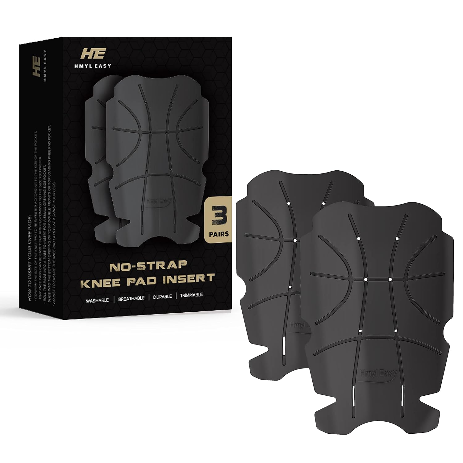 Knee Pad Insert for Work Pants/Bibs, Uniforms, and Tactical Pants, Breathable Knee Pad Inserts for Construction, Flooring, Gardening,and Garage, 11.5''×7.9''×0.45'', BLACK, 3 Pairs